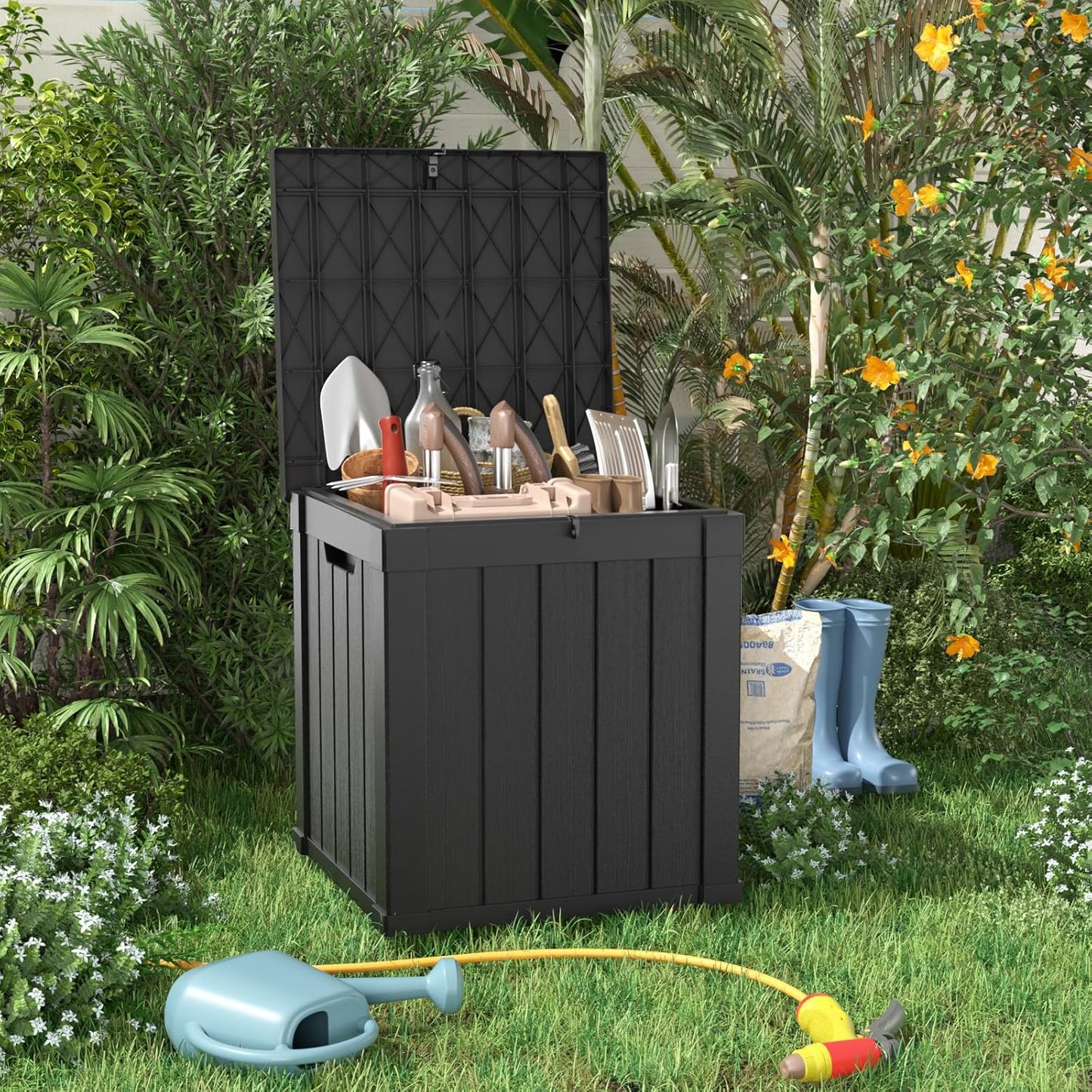Package Delivery Box, Lockable Resin Outdoor Package, Waterproof Deck Box for Porches, Patios, Indoor & Outdoor Use (70 Gallon, Grey)
