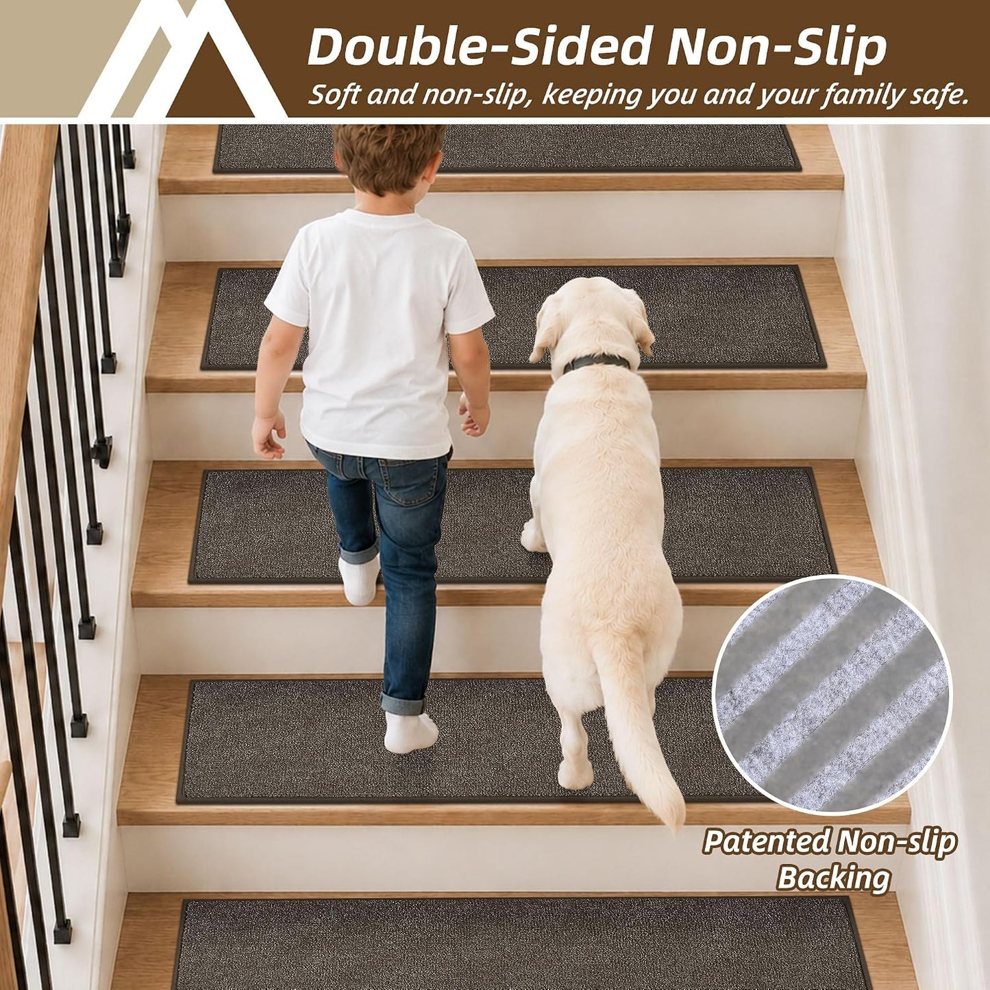 COSY HOMEER Stair Treads Non-Slip Carpet Stair Treads for Wooden Steps, Indoor Stair-Runner Rugs for Kids Elders & Pets 28"x9" (4Pc, Dark Gray)