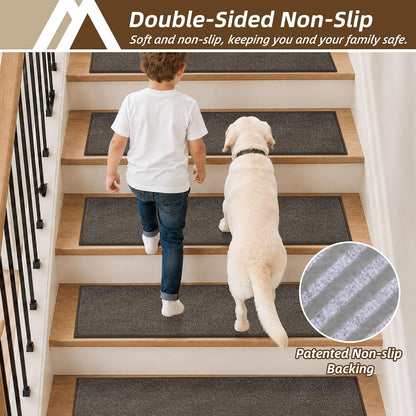 COSY HOMEER Stair Treads Non-Slip Carpet Stair Treads for Wooden Steps, Indoor Stair-Runner Rugs for Kids Elders & Pets 28"x9" (4Pc, Dark Gray)