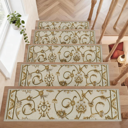 COSY HOMEER Stair Treads for Wooden Steps Non Slip Washable 8" X 30" 4pcs | Self Adhesive,Peel and Stick,Soft Carpet Stair Treads for Kids,Elder,Pet,Residue Free,Reusable Stair Runner,Multi-Surface Use