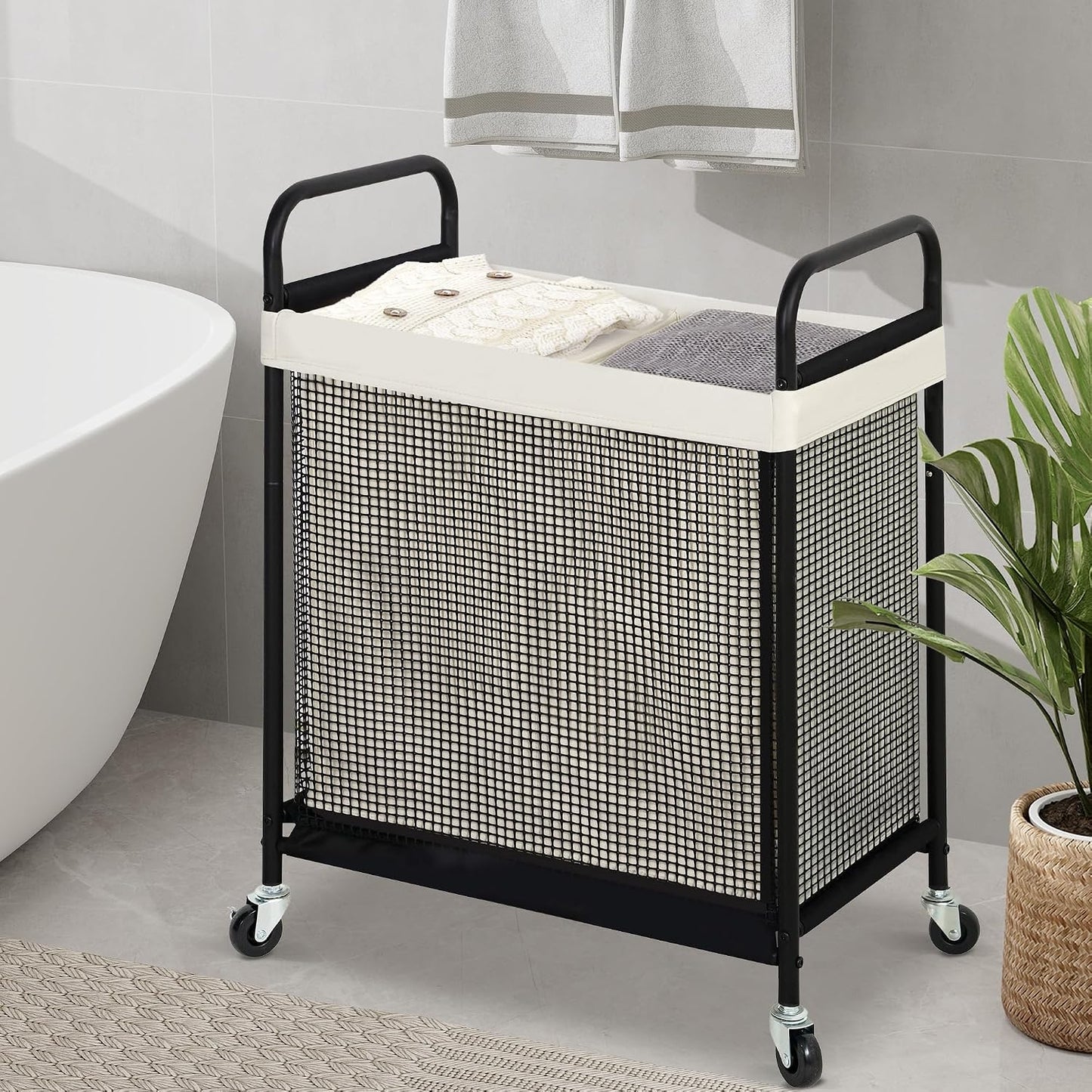 STO STO Laundry Hamper 3 Section, 120L Rolling Laundry Sorter Cart with Removable and Washable Liner Bag, Clothes Hamper with Wheels and Metal Handle for Laundry Room and Bedroom