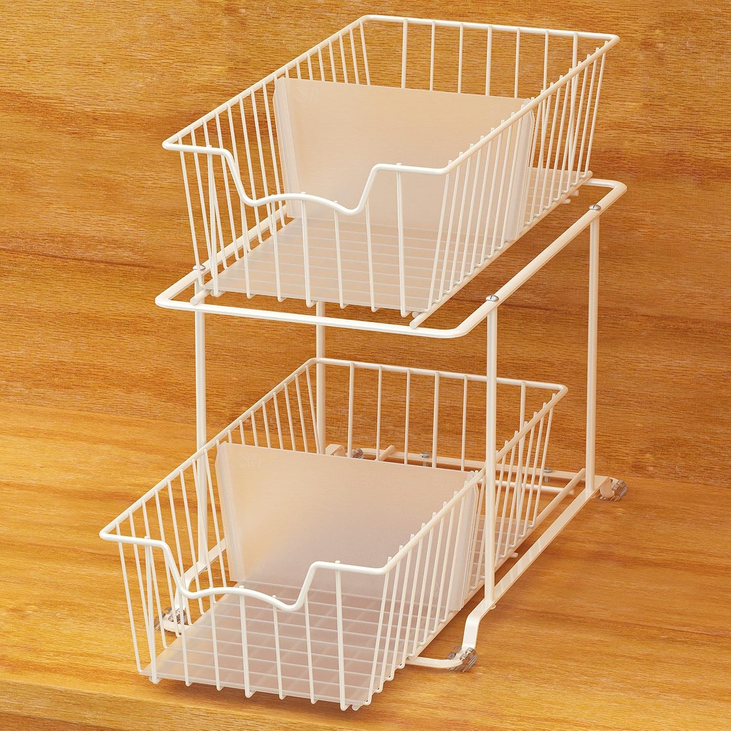 SimpleHouseware 2 Tier Cabinet Wire Basket Drawer Organizer, Brown