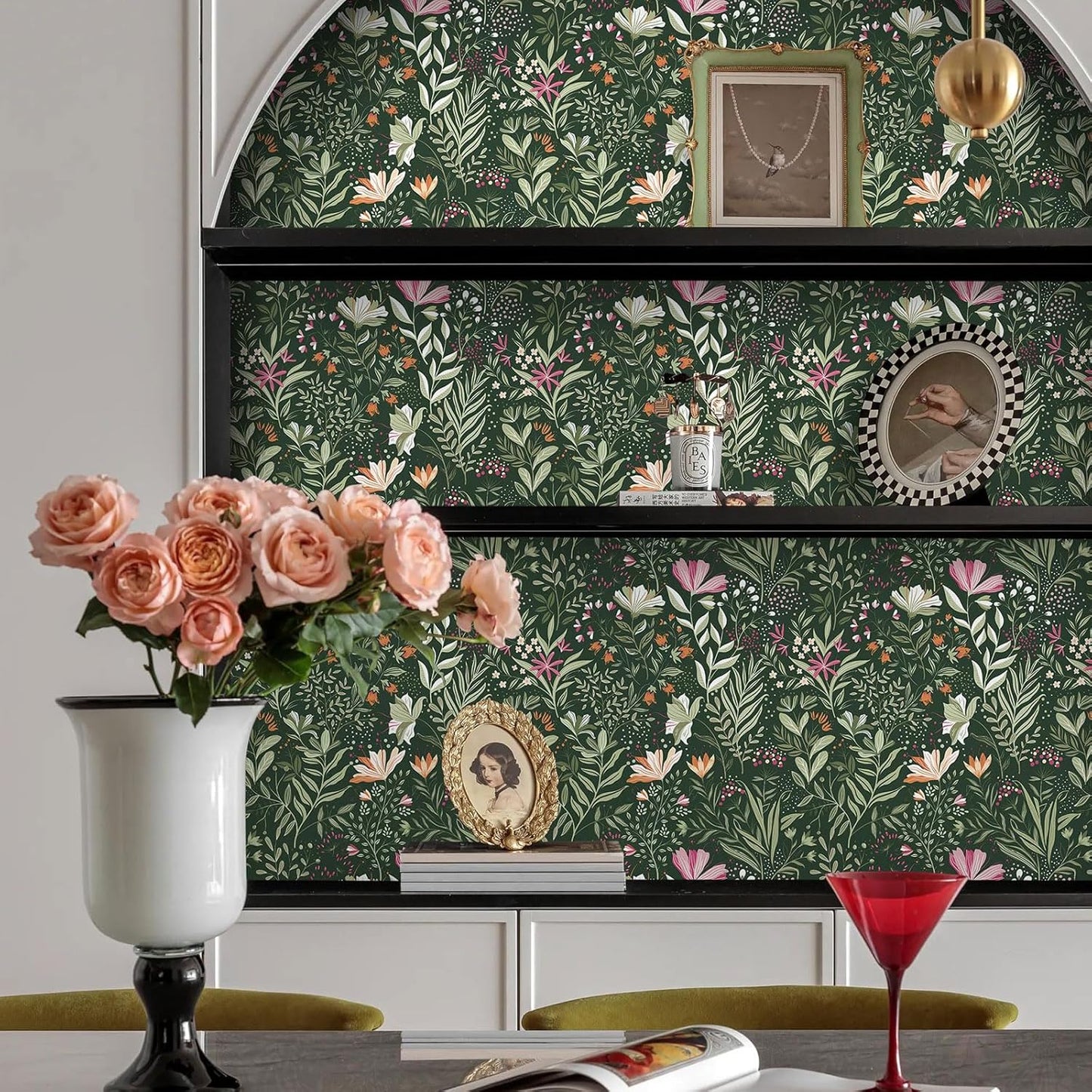 Fititem Floral Peel and Stick Wallpaper Boho Floral Contact Paper Modern Flower Removable Self Adhesive Waterproof Wallpaper for Bathroom Bedroom Fun Wildflower Contact Paper Cabinets 17.3inW 78.7inL