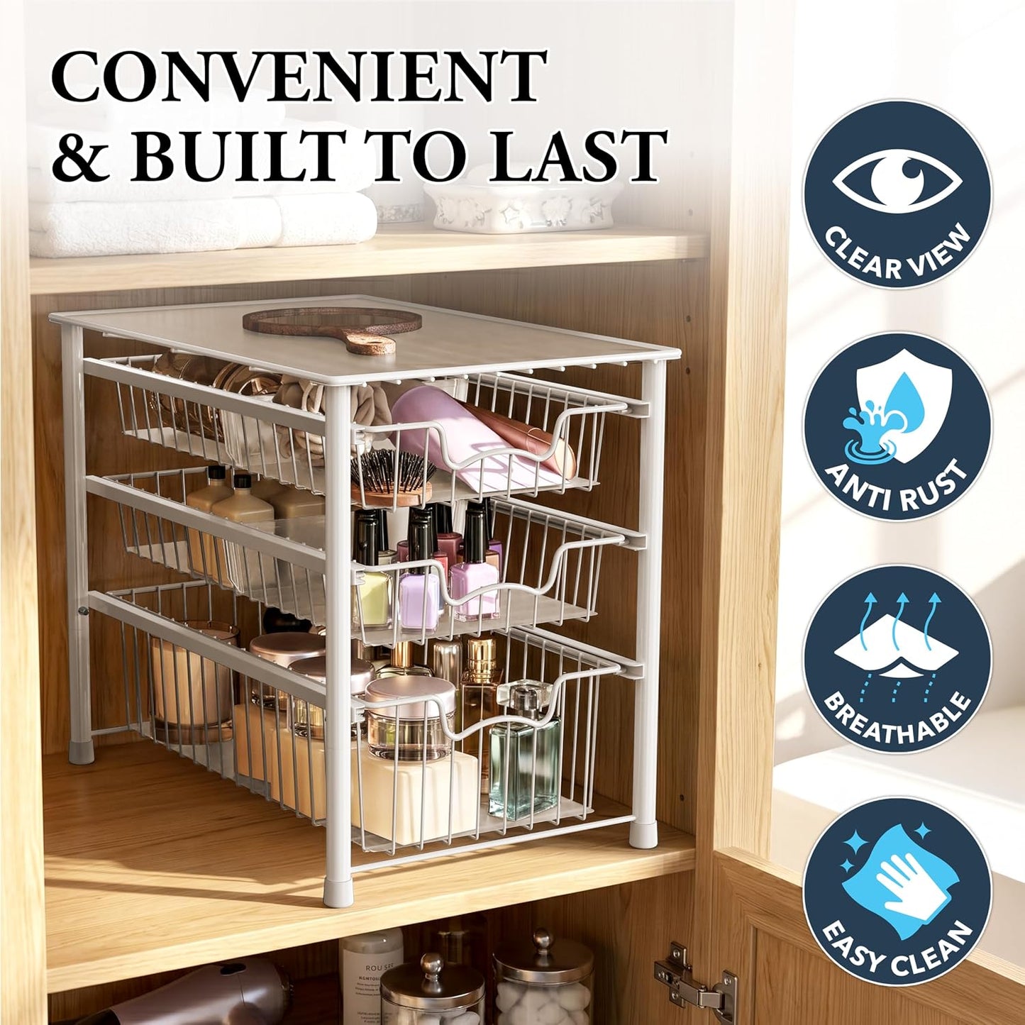 Simple Houseware Stackable 2 Tier Sliding Basket Organizer Drawer, Chrome