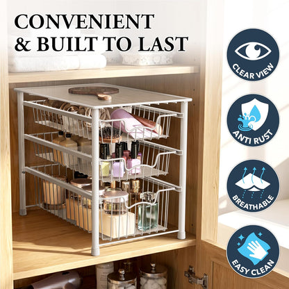 Simple Houseware Stackable 2 Tier Sliding Basket Organizer Drawer, Chrome