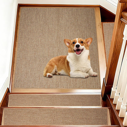 Carpet Stairs Runner for Wood Stairs, 30"x 30",Reusable Washable Self-Stick Stair Treads, for Indoor Steps, Non Slip for Kids Elders and Pets Stair Mats Residue Free, Beige 1-Pack