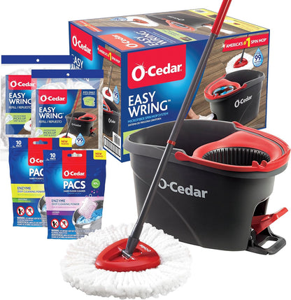 O-Cedar EasyWring Microfiber Spin Mop & Bucket Floor Cleaning System + 2 Extra Mop Head Replacements with Citrus Pac (Variety Pack)