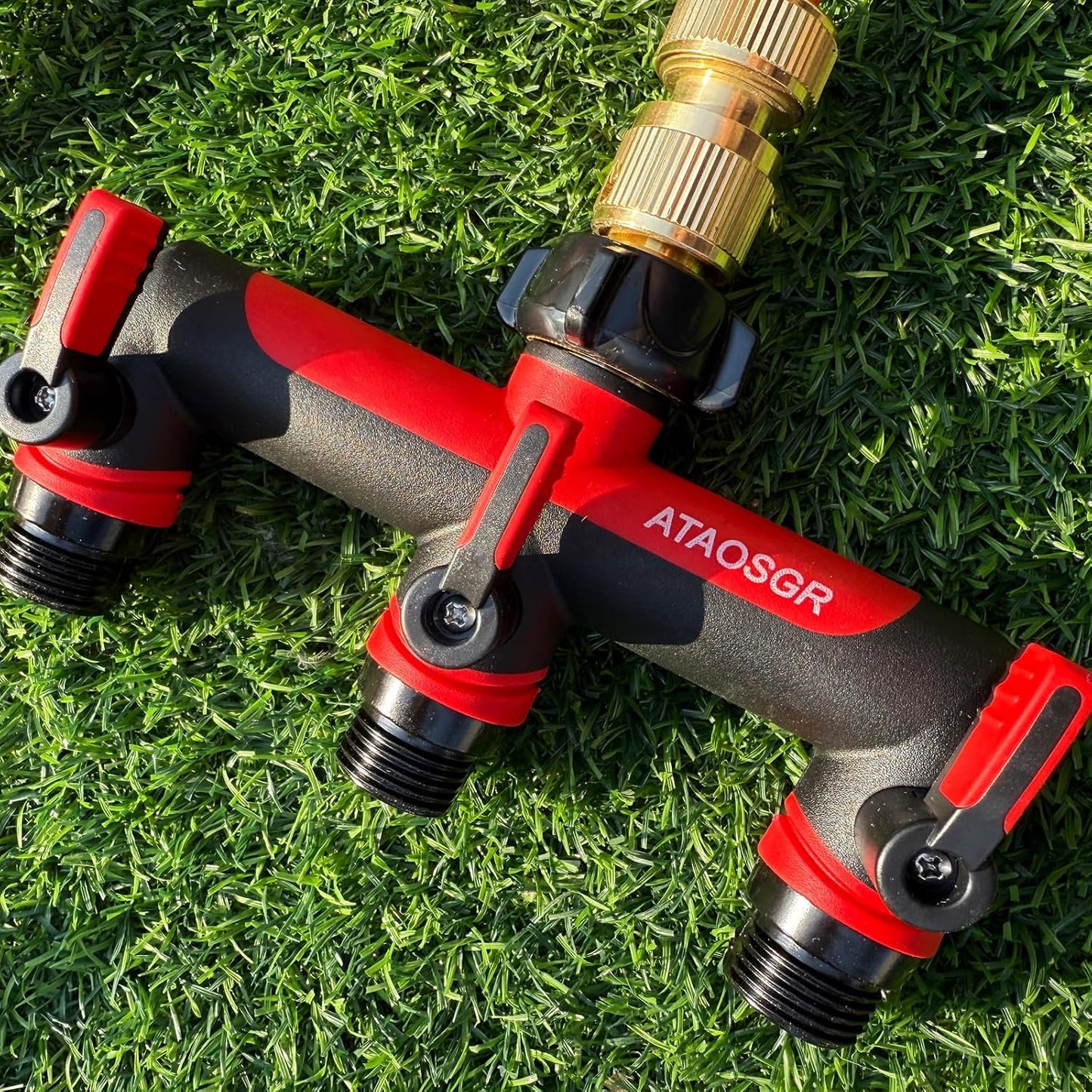 ATAOSGRGarden Hose Splitter 3 Way, 3/4" Outdoor Faucet Splitter, Tap Connector with On/Off Valves and Extended Handle, Tap Adapter Garden Hose Connector for Garden Outdoor Home - Greens