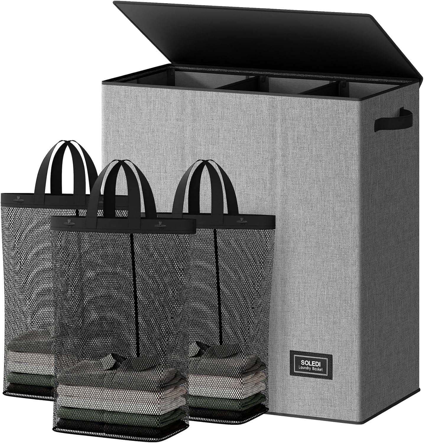 SOLEDI 180L Laundry Hamper 3 Section, Extra Large Laundry Hamper with Lid, Dirty Clothes Hamper with Sturdy Handle, Large Laundry Basket Organizer for Laundry Room, Bedroom, Hampers for Laundry