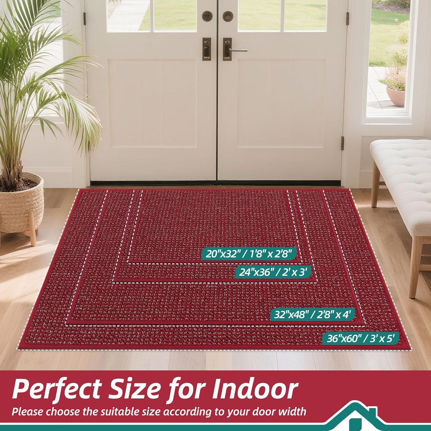 BEQHAUSE Dirt Trapper Door Mat 20" x 32", Non-Slip Washable Doormats Entrance Mat, Dirt Resistant and Absorbent Welcome Mat, Low Profile Floor Mats for Front Back Door and Entryway, Beige