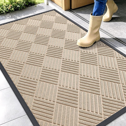 OLANLY Front Door Mat Outside Entrance 29.5x17, Absorbent, Heavy Duty Sturdy Natural Rubber Doormat Indoor Outdoor, Stain and Fade Resistant, Non-Slip Low Profile Floor Mat for Entryway, Grey Diamond