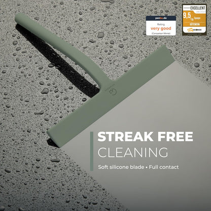 GÜTEWERK Silicone Shower Squeegee for Glass Doors & Mirrors with Stainless Steel Core, Streak-Free & No-Squeak Window Cleaning, 3-in-1 No-Drill Mount (Hook/Suction/Adhesive),White, 9 Inches