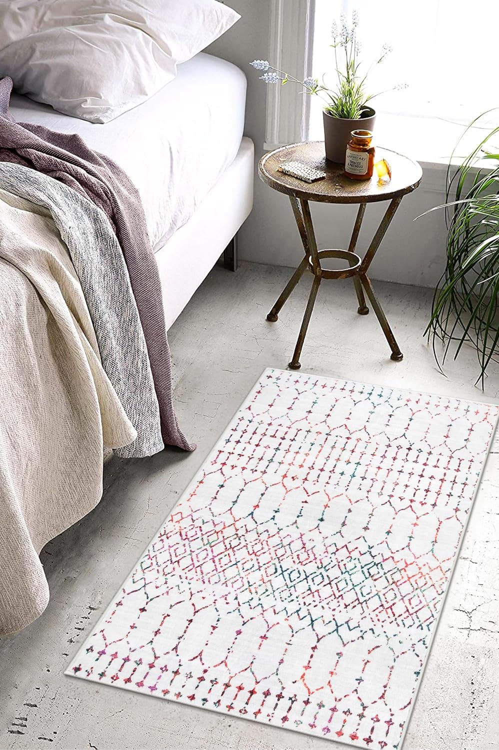 Lahome Moroccan Entry Rug 2x3, Non-Slip Washable Front Indoor Door Mat Rubber Backing Low-Profile Door Rugs, Small Geometric Print Distressed for Entryway Bathroom Kitchen, Black Hana