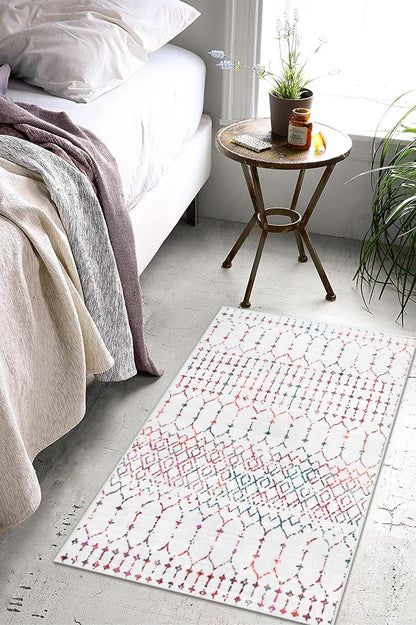 Lahome Moroccan Entry Rug 2x3, Non-Slip Washable Front Indoor Door Mat Rubber Backing Low-Profile Door Rugs, Small Geometric Print Distressed for Entryway Bathroom Kitchen, Black Hana