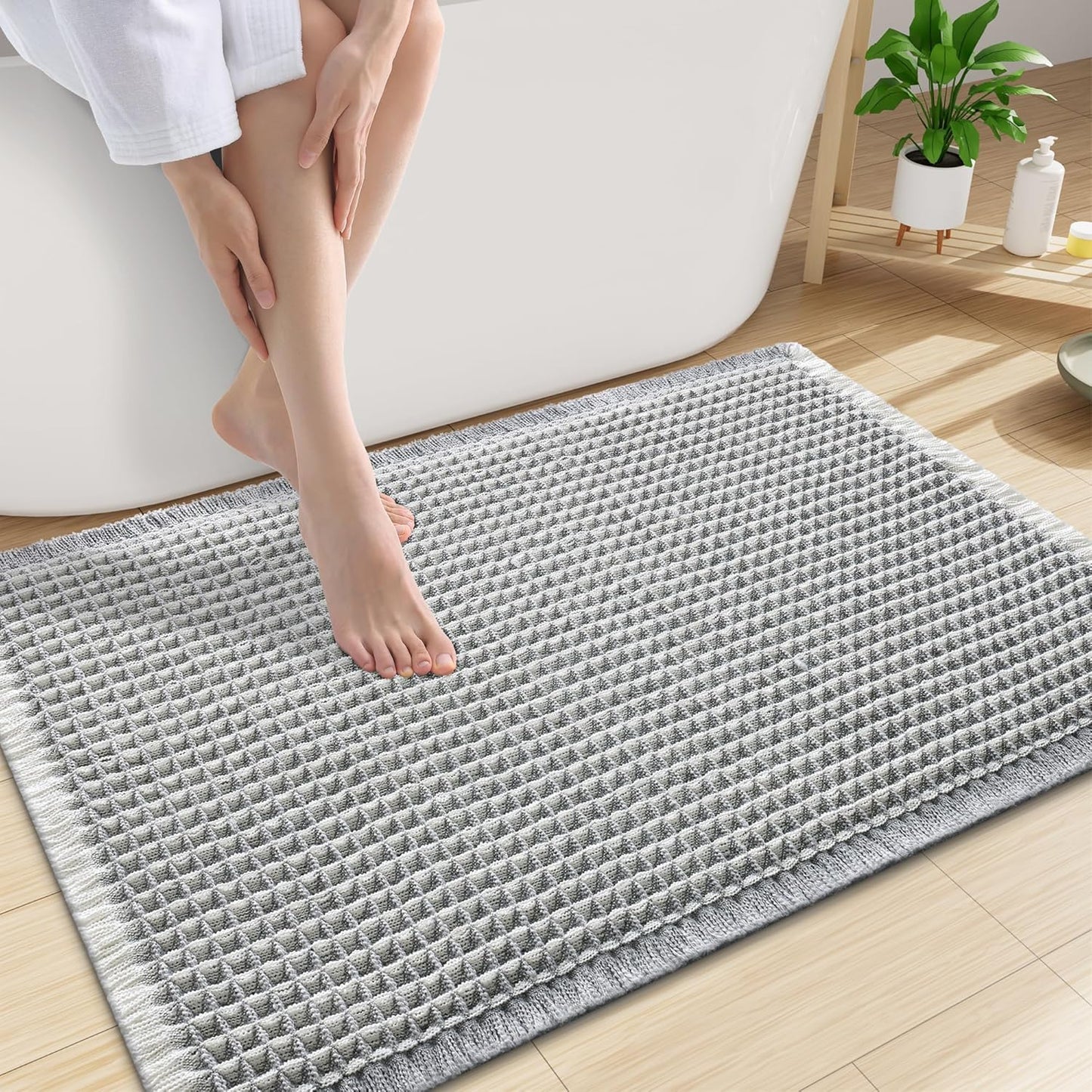 Smiry Waffle Bath Mat 30x20, Extra Soft Absorbent Bathroom Rugs, Non Slip Machine Washable Quick Dry Bath Rugs for Bathroom Floor, Tub, Shower, Home Decor Accessories, Brown
