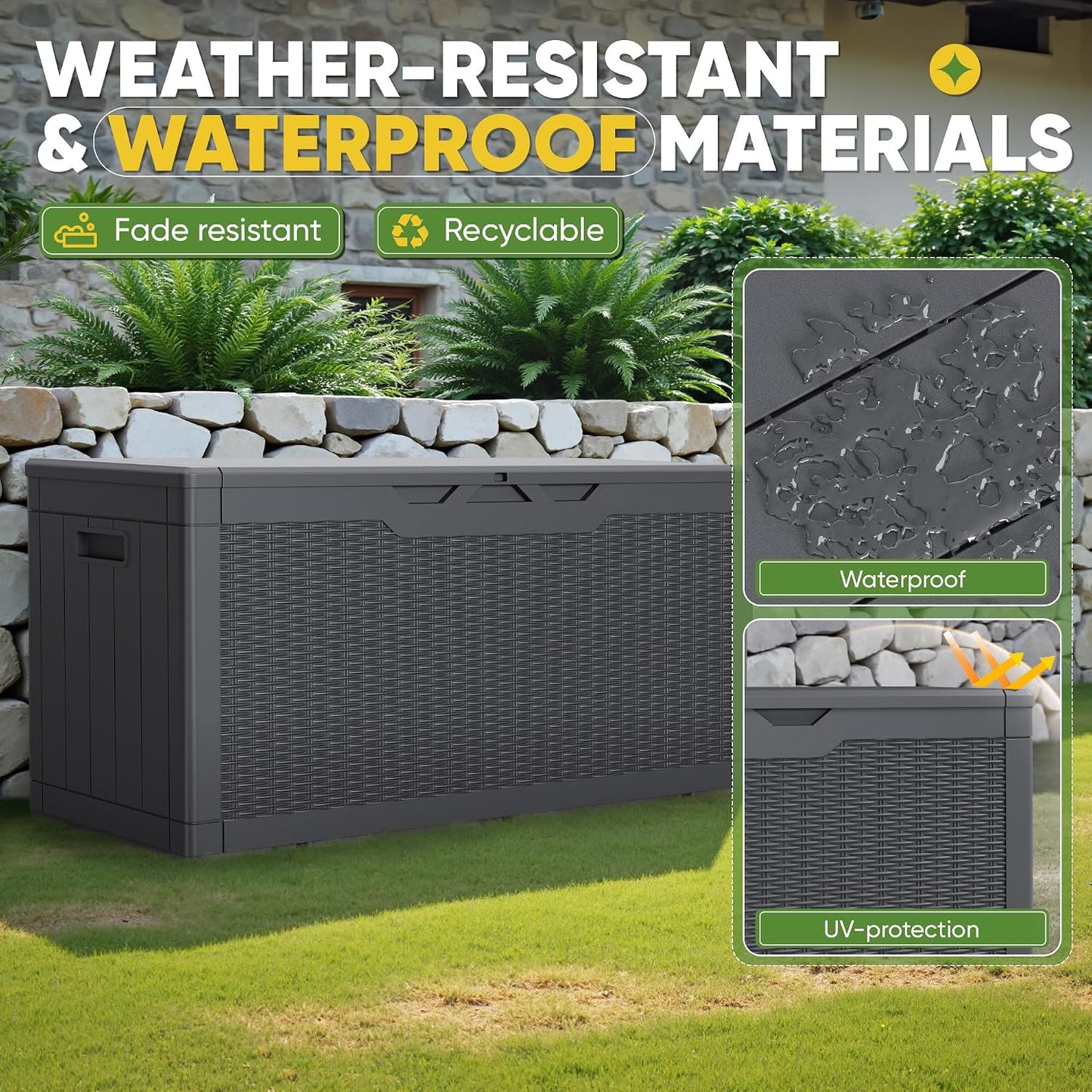 Greesum 31 Gallon Resin Deck Box All Weather Outdoor Storage Boxes for Patio Furniture Set,Outdoor Toys,Garden Tools,Black