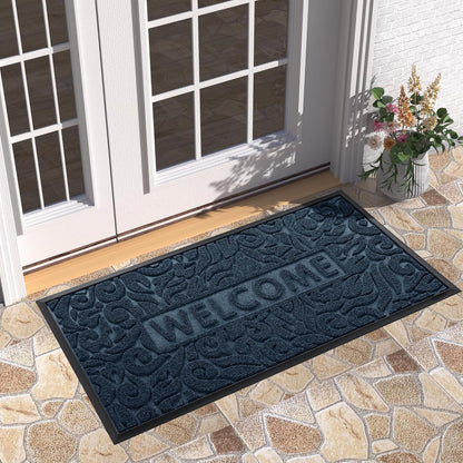 Yimobra Welcome Mat Outdoor 29.5x17, Waterproof Non-Slip Outdoor Mats for Front Door Outside Entrance, Low-Profile Entryway Mat Indoor for Garage Patio, Black