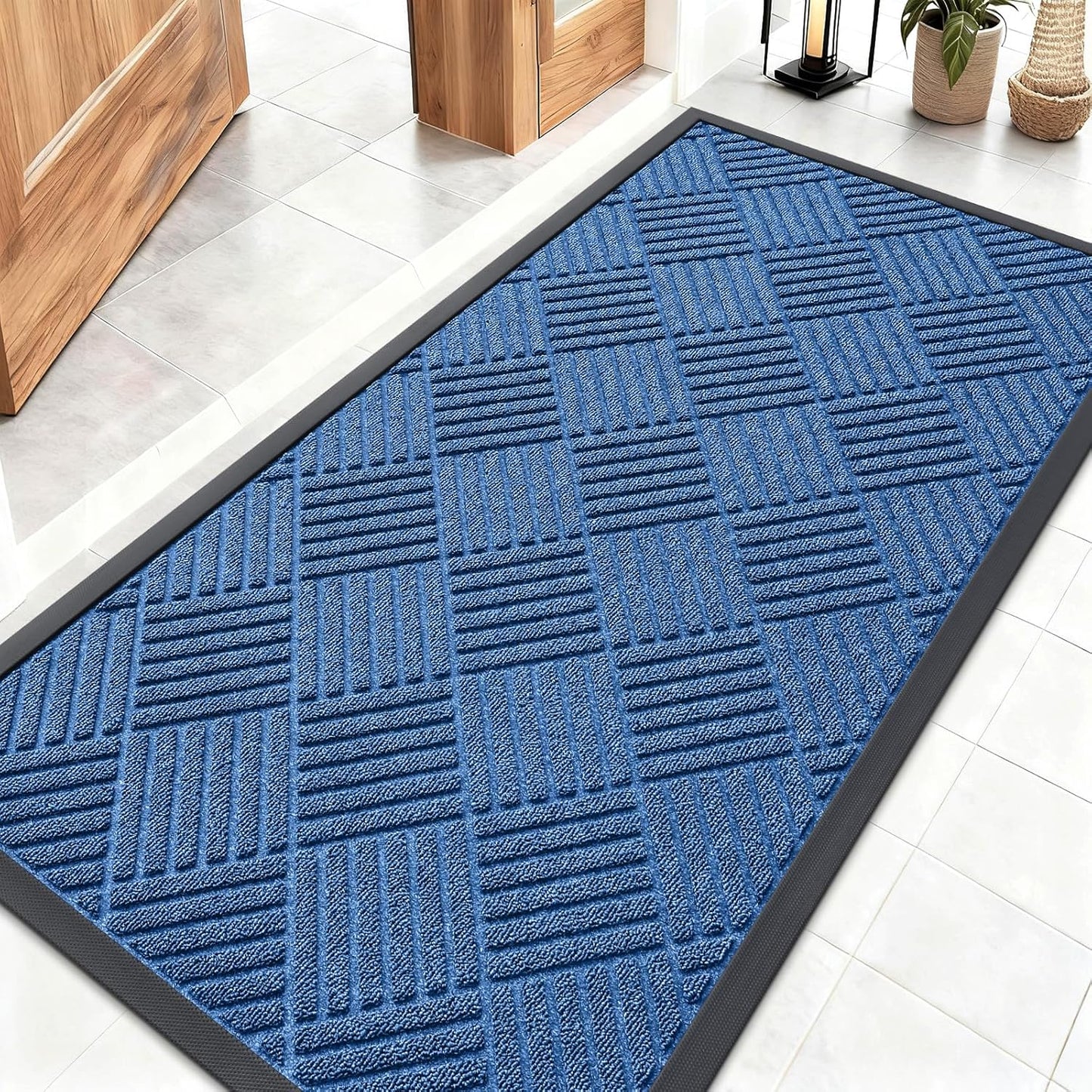 OLANLY Front Door Mat Outside Entrance 29.5x17, Absorbent, Heavy Duty Sturdy Natural Rubber Doormat Indoor Outdoor, Stain and Fade Resistant, Non-Slip Low Profile Floor Mat for Entryway, Grey Diamond
