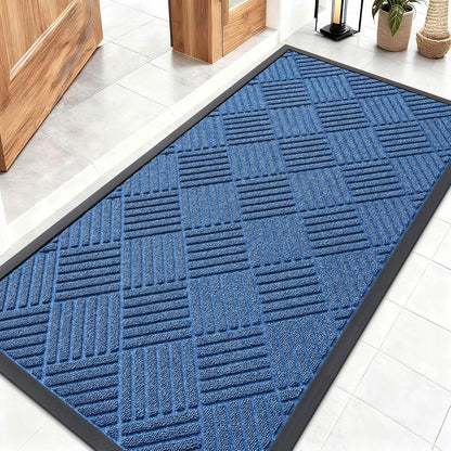 OLANLY Front Door Mat Outside Entrance 29.5x17, Absorbent, Heavy Duty Sturdy Natural Rubber Doormat Indoor Outdoor, Stain and Fade Resistant, Non-Slip Low Profile Floor Mat for Entryway, Grey Diamond