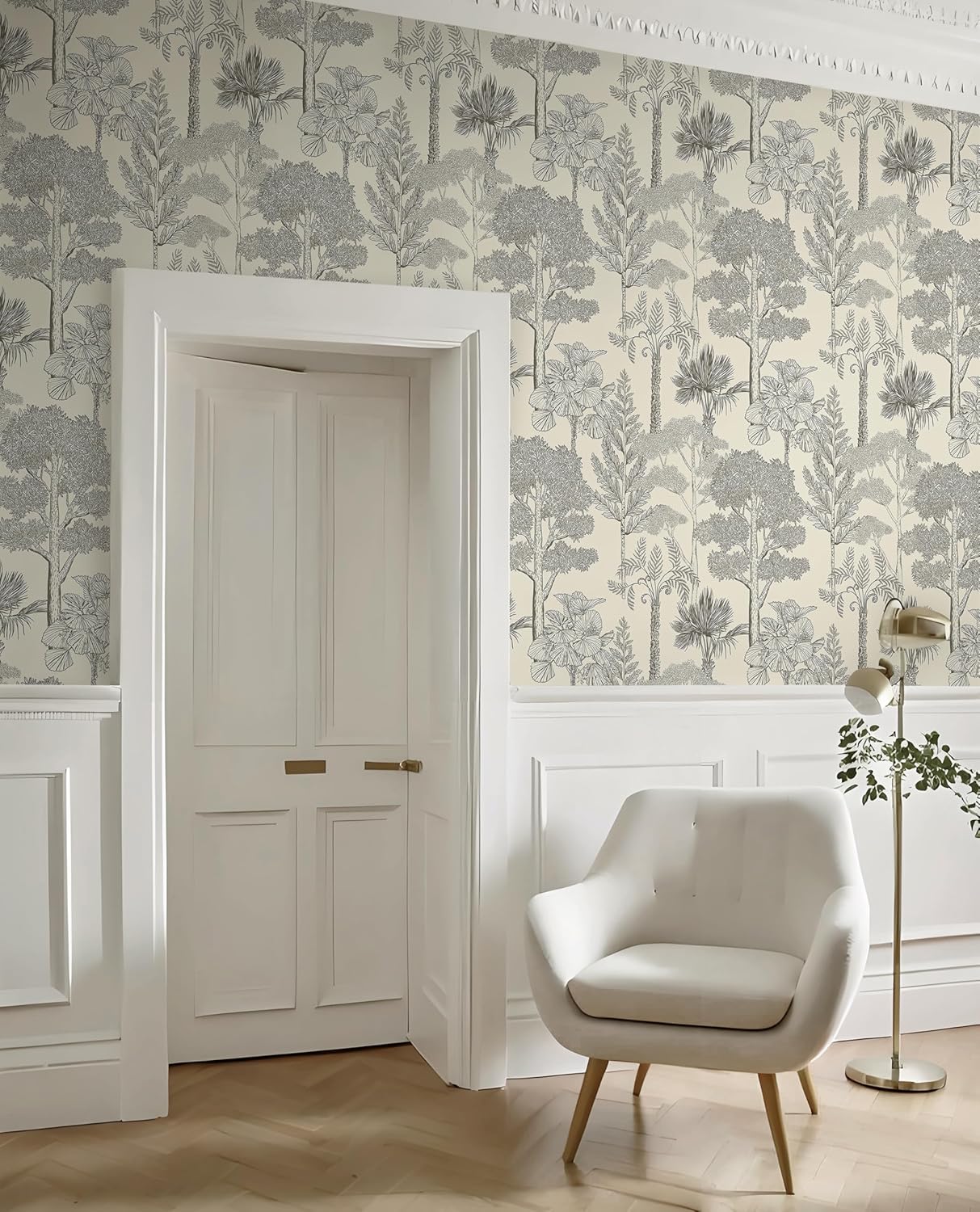 Safiyya Peel and Stick Wallpaper Beige Forest Contact Paper 17.3" x 118" Vintage Tree Wall Paper Renter Friendly Self Adhesive Removable Wallpaper for Bathroom Vinyl Off-White