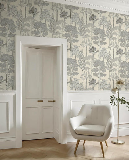 Safiyya Peel and Stick Wallpaper Beige Forest Contact Paper 17.3" x 118" Vintage Tree Wall Paper Renter Friendly Self Adhesive Removable Wallpaper for Bathroom Vinyl Off-White