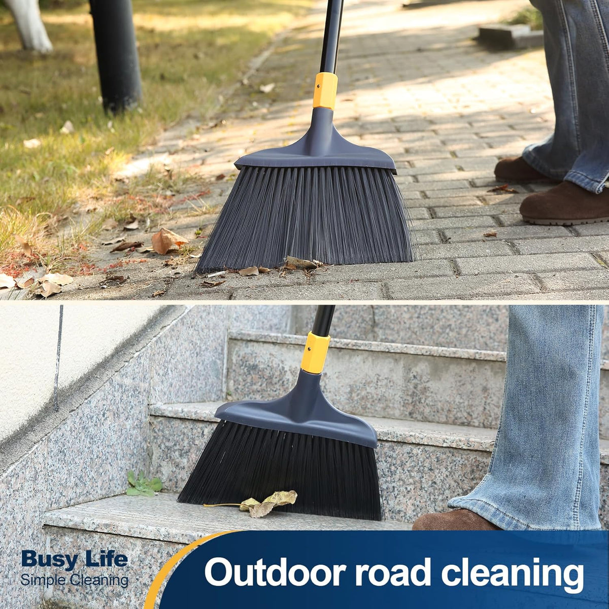 Yocada Heavy-Duty Broom Outdoor Commercial for Courtyard Garage Lobby Mall Market Floor Home Kitchen Room Office Pet Hair Rubbish 54Inch