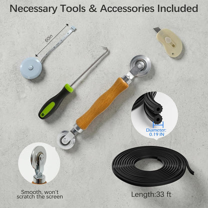 Window Screen Door Repair Kit: 48"x118" Fiberglass Replacement Screen Mesh - 6 in 1 DIY Set of Tools with Rolling Tool/Hook/Ruler/Cutter/Spline, Suitable for Window, Sliding Door, Patio & RV