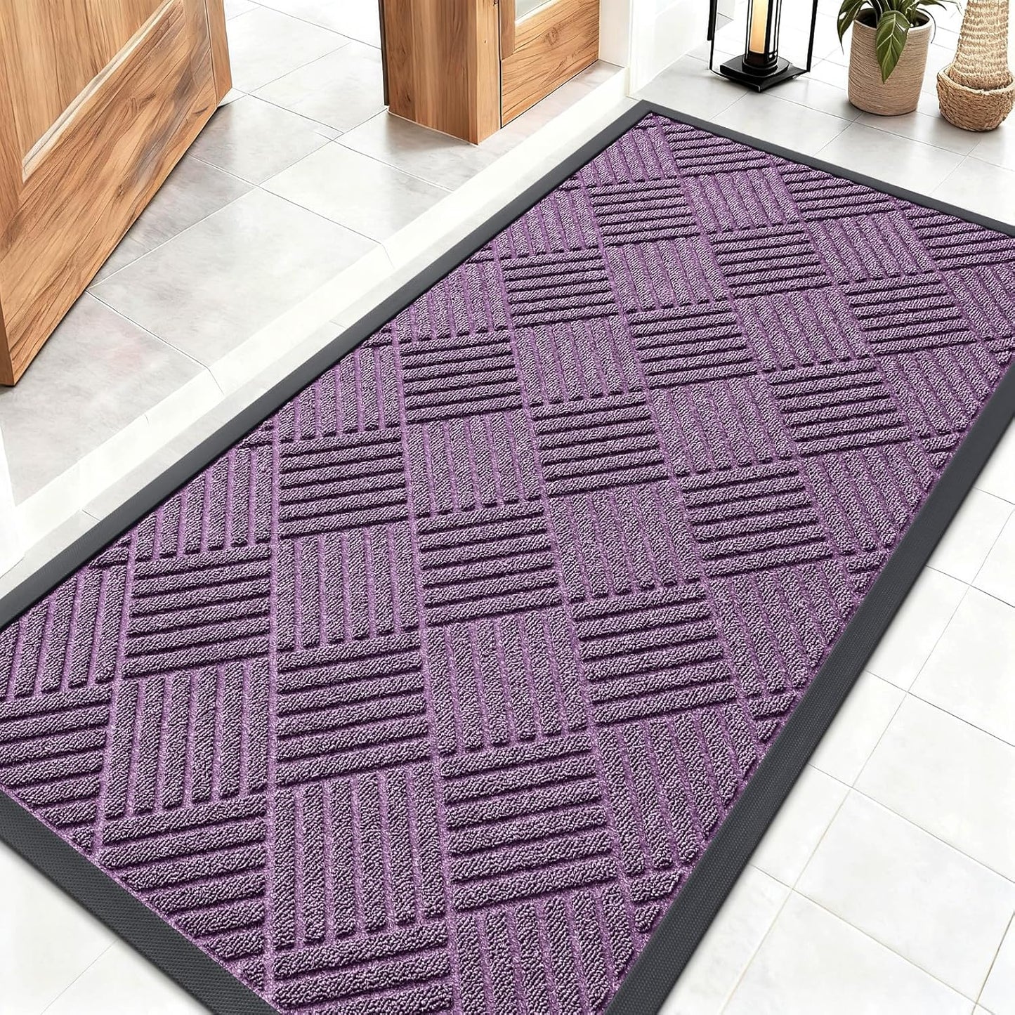 OLANLY Front Door Mat Outside Entrance 29.5x17, Absorbent, Heavy Duty Sturdy Natural Rubber Doormat Indoor Outdoor, Stain and Fade Resistant, Non-Slip Low Profile Floor Mat for Entryway, Grey Diamond