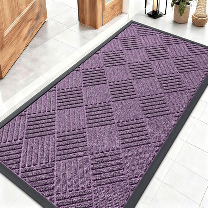 OLANLY Front Door Mat Outside Entrance 29.5x17, Absorbent, Heavy Duty Sturdy Natural Rubber Doormat Indoor Outdoor, Stain and Fade Resistant, Non-Slip Low Profile Floor Mat for Entryway, Grey Diamond