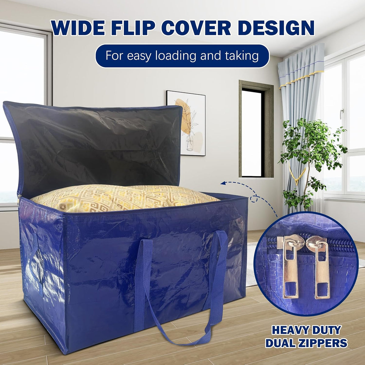 8 Pack Extra Heavy Duty Large Moving Bags with Strong Zipper & Carrying Handles, Sturdy Clothes Storage Bags Totes Bins, Packing Bag Move Boxes College Moving Supplies, Dark Blue - 24 gal