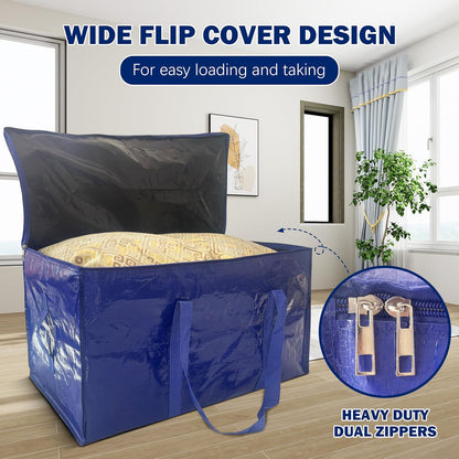 8 Pack Extra Heavy Duty Large Moving Bags with Strong Zipper & Carrying Handles, Sturdy Clothes Storage Bags Totes Bins, Packing Bag Move Boxes College Moving Supplies, Dark Blue - 24 gal