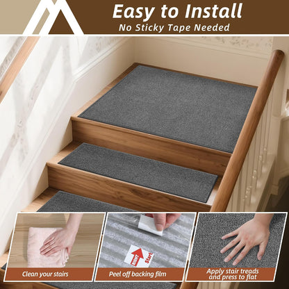 COSY HOMEER Stair Treads Non-Slip Carpet Stair Treads for Wooden Steps, Indoor Stair-Runner Rugs for Kids Elders & Pets 28"x9" (4Pc, Dark Gray)
