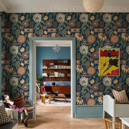 Simon&Siff Boho Peel and Stick Wallpaper, 17.3" x 80" Sun Floral Retro Contact Paper Removable Self Adhesive Wall Paper for Cabinets Furniture Bedroom Nursery Bathroom Renter Friendly DIY Decor
