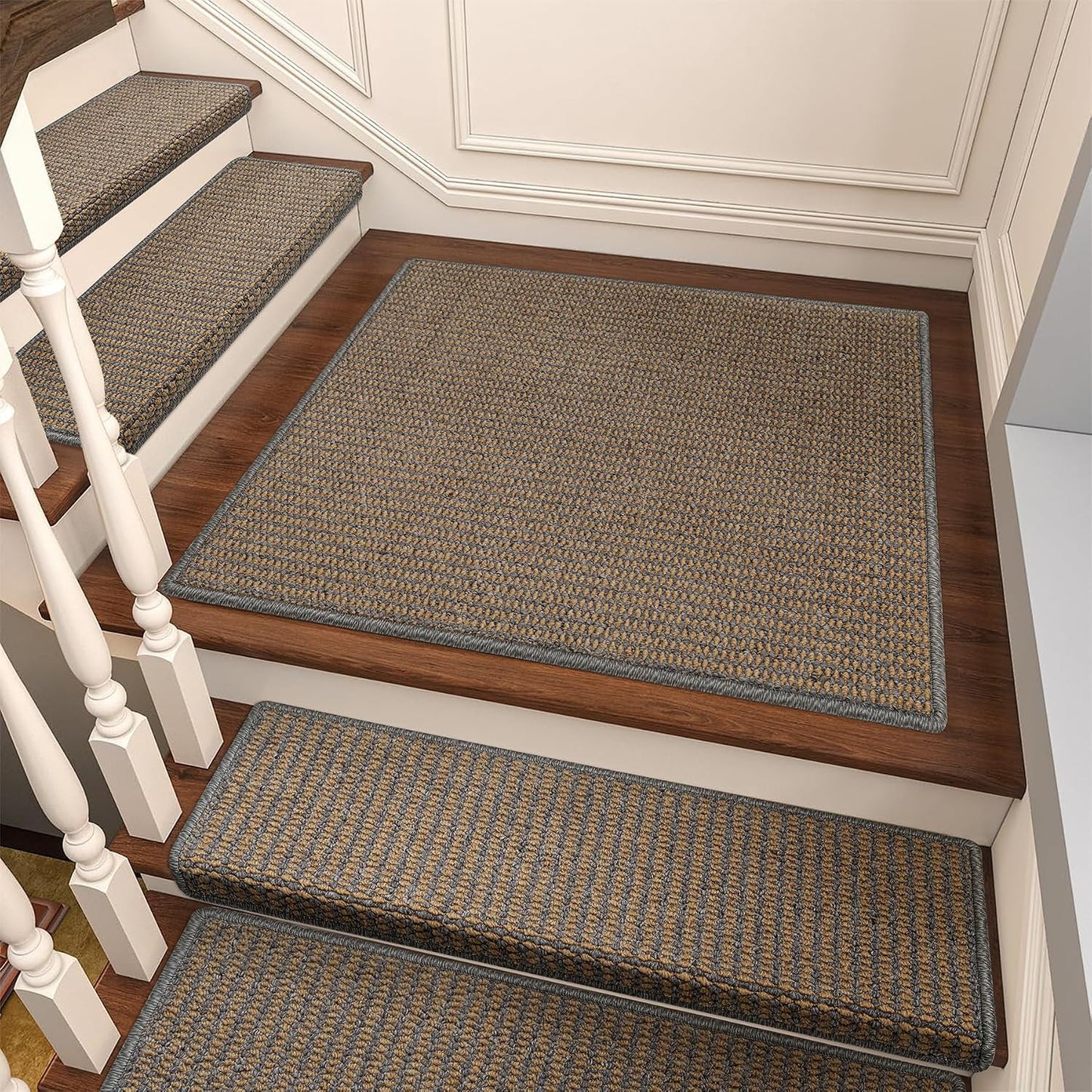 Brakki Bullnose Carpet Stair Treads, Non Slip Stair Treads for Wooden Steps Indoor, Stair Runner, Soft Stair Rugs, Edging Stair Protectors, Washable, 29.5"x9.5"x1.5" 14pcs, Beige