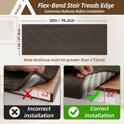 Self Adhesive Bullnose Carpet Stair Treads Non Slip,Grey,11"x30",3 Pack | Pet Friendly, Peel and Stick Stair Treads for Wooden Steps, Washable Stair Runner for Kids Elders, Edge Protection