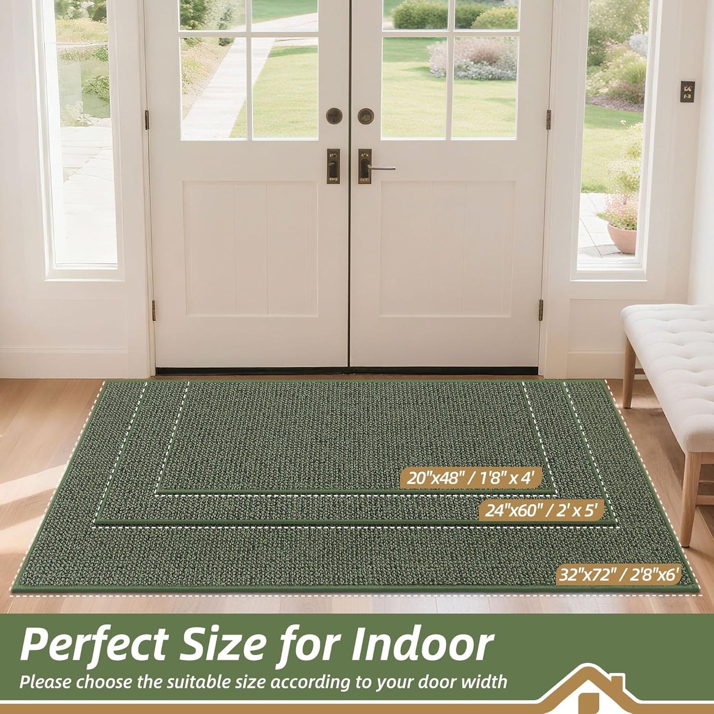 BEQHAUSE Dirt Trapper Door Mat 20" x 32", Non-Slip Washable Doormats Entrance Mat, Dirt Resistant and Absorbent Welcome Mat, Low Profile Floor Mats for Front Back Door and Entryway, Beige