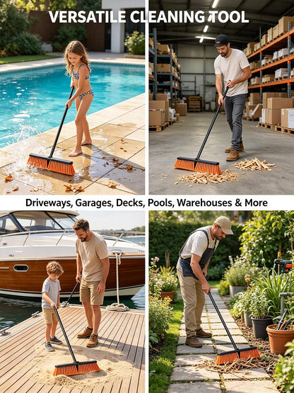 Push Broom, Outdoor Broom, Push Broom Outdoor for Garage, Deck (Orange) | 18‑inch stiff bristle head works as garage, shop & industrial broom for concrete, decks, patios. Ergonomic handle + hook