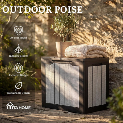 YITAHOME 100 Gallon Large Outdoor Deck Box | Waterproof Resin Storage Box, Lockable Indoor Outdoor Storage Container for Patio Furniture Cushions, Pool Accessories