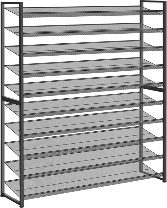 Nunsino Shoe Rack, Long Shoe Organizer,Max Holds 62 Pairs,10 Tier Metal Shoe Storage Shelf,5-Tier Stackable Shoes Organizer for Garage, Entryway,Black
