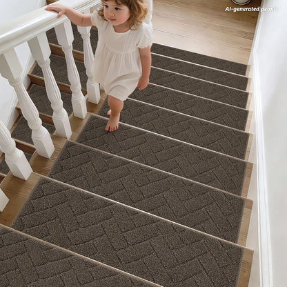 BEQHAUSE Stair Treads for Wooden Steps 28inX9in, Non Slip Carpet Stair Treads Indoor Stair Runners Machine Washable, Soft Stair Rugs Mat Surface Polyester TPE Backing, 4pcs, Charcoal