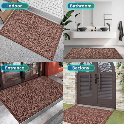 Bulijojo Sturdy Front Entrance Doormats,Durable Heavy Duty Welcome Mat,Thick Absorbent Natural Rubber Non Slip Mat,Easy Clean Entryway Mat 17x30 Inch Leaves Green