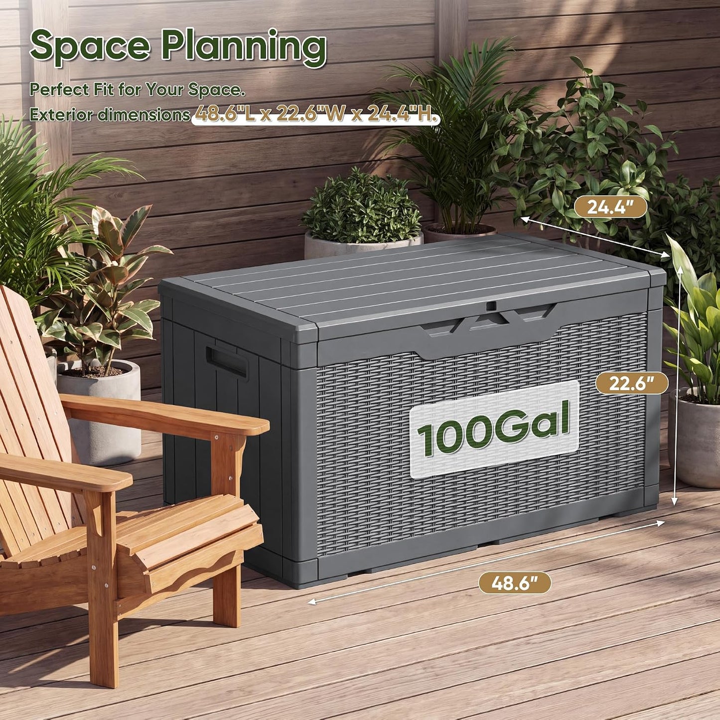 Flamaker Outdoor Storage Box 80 Gallon Resin Waterproof Deck Box Delivery Box with Wood Texture Large Storage Bin for Patio Cushions, (Grey)