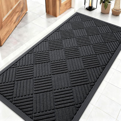OLANLY Front Door Mat Outside Entrance 29.5x17, Absorbent, Heavy Duty Sturdy Natural Rubber Doormat Indoor Outdoor, Stain and Fade Resistant, Non-Slip Low Profile Floor Mat for Entryway, Grey Diamond