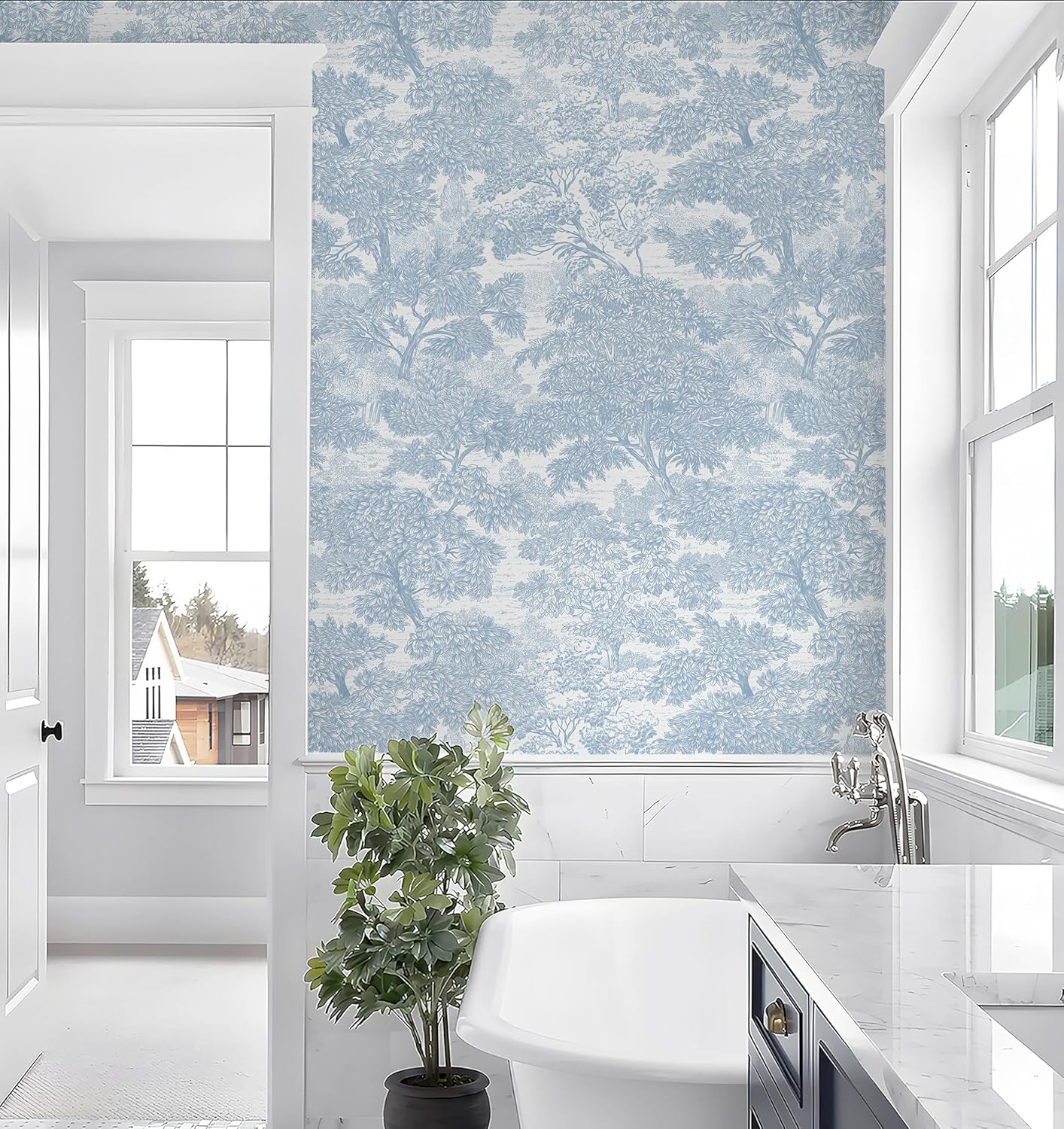 Safiyya Peel and Stick Wallpaper Beige Forest Contact Paper 17.3" x 118" Vintage Tree Wall Paper Renter Friendly Self Adhesive Removable Wallpaper for Bathroom Vinyl Off-White