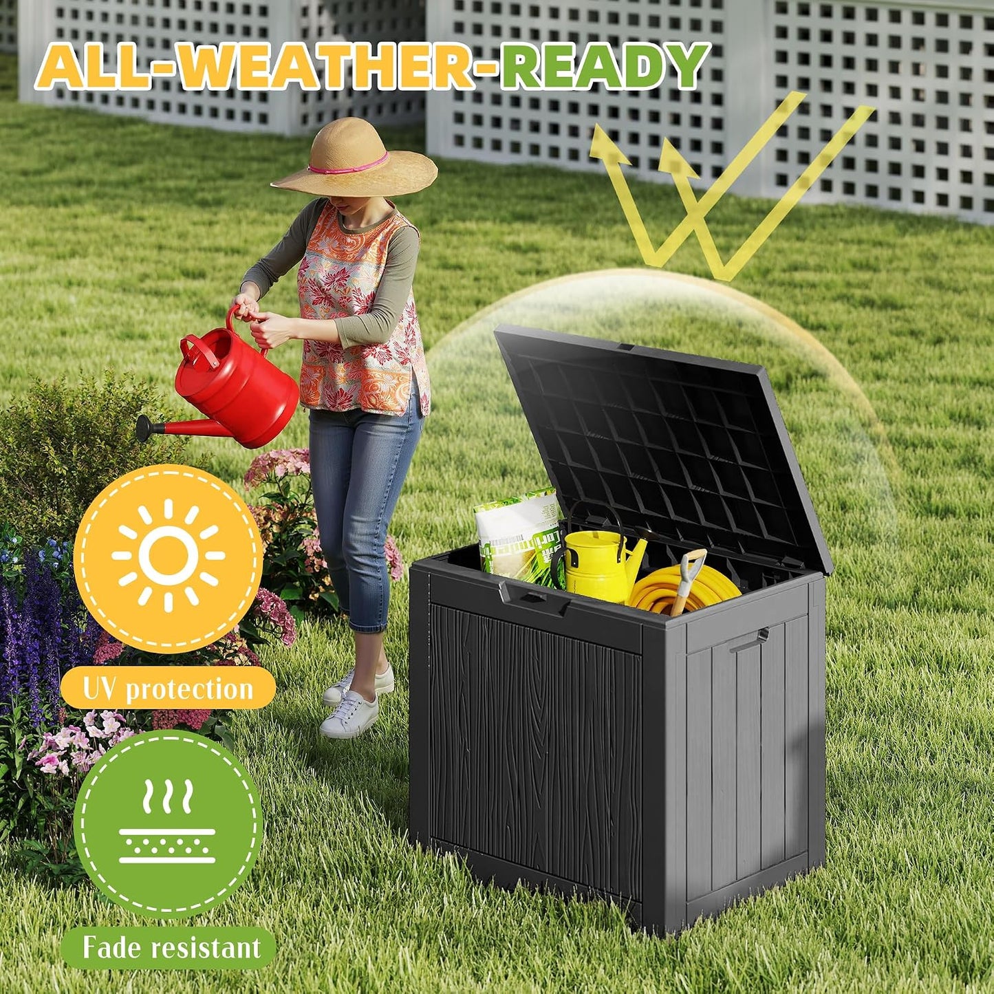 230 Gallon Large Outdoor Storage Box Waterproof, UV Resistant Resin Deck Box with Hydraulic Rod & Lockable Latch for Patio Furniture, Outside Storage Box for Garden Tools, Patio Cushions, Black