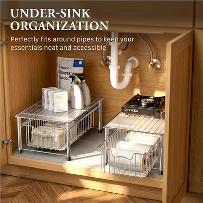 Simple Houseware Stackable 2 Tier Sliding Basket Organizer Drawer, Chrome