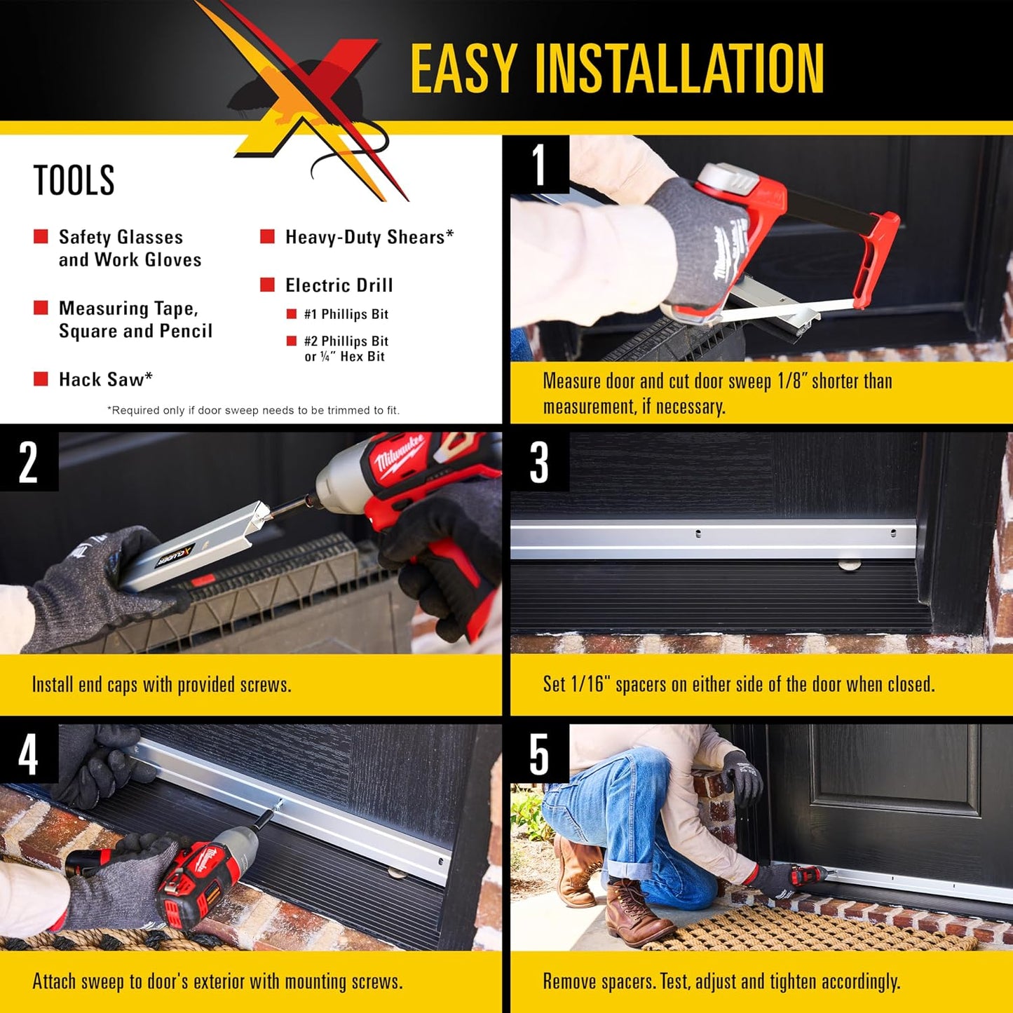 Xcluder 36 Low-Profile Door Sweep, Aluminum, Seals Out Rodents & Pests, Enhanced Weather Sealing, Easy to Install; Door Seal Rodent Guard; Rodent Proof Door Sweep