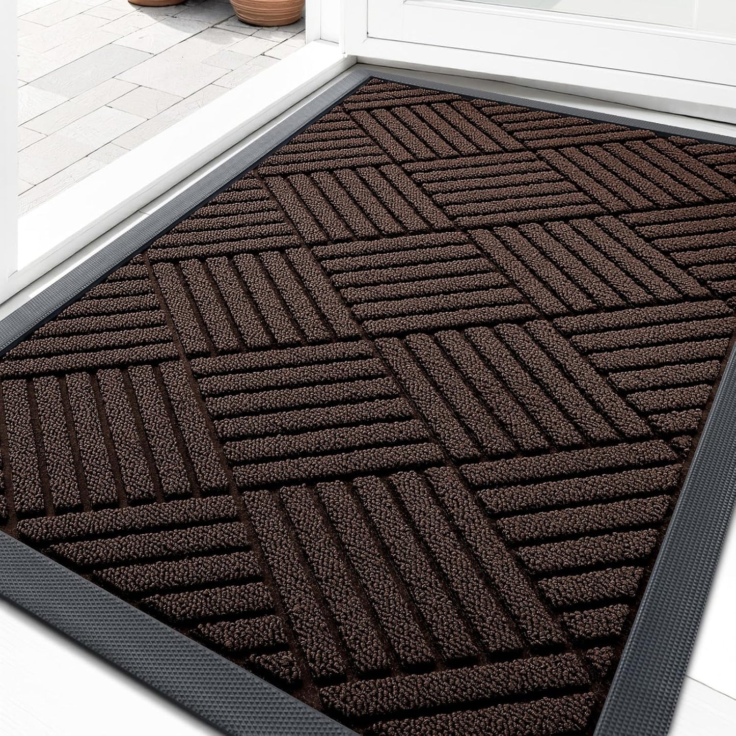 OLANLY Front Door Mat Outside Entrance 29.5x17, Absorbent, Heavy Duty Sturdy Natural Rubber Doormat Indoor Outdoor, Stain and Fade Resistant, Non-Slip Low Profile Floor Mat for Entryway, Grey Diamond