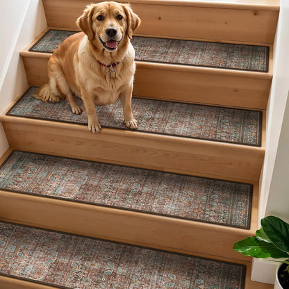 sarben Non Slip Stair Treads for Wooden Steps 15PCS - 8"x30" Indoor Safety Carpet, Edging Mats with TPE Adhesive Backing, Pet and Elderly Friendly Stair Rugs (Taupe) - Colors A