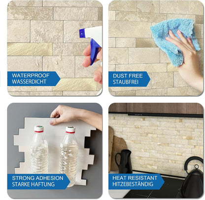 MOFIT Backsplash Tile for Kitchen Peel and Stick Stone Matte Finish,Bathroom Tiles Stickers 3D Wall Panel Linear Mosaic Marble Backsplash Waterproof(10sheets,Blue Green Gray)